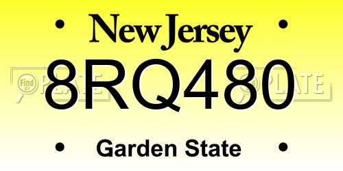 8RQ480 New Jersey License Plate