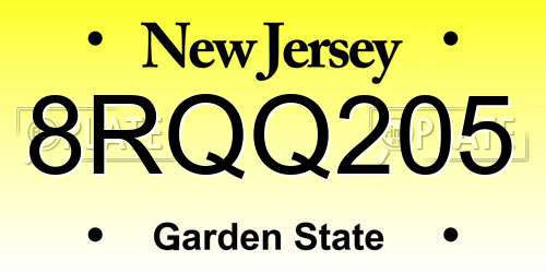 8RQQ205 New Jersey License Plate