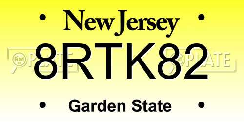 8RTK82 New Jersey License Plate