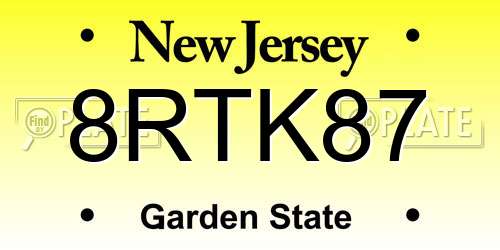 8RTK87 New Jersey License Plate