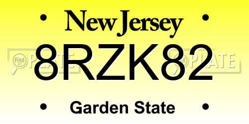 8RZK82 New Jersey License Plate