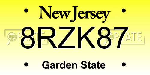 8RZK87 New Jersey License Plate