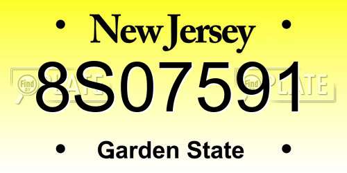 8S07591 New Jersey License Plate