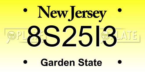 8S25I3 New Jersey License Plate