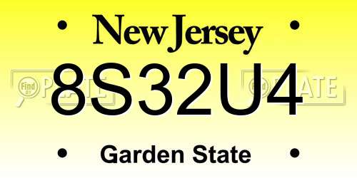 8S32U4 New Jersey License Plate
