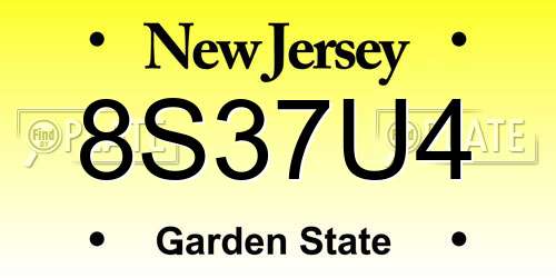 8S37U4 New Jersey License Plate