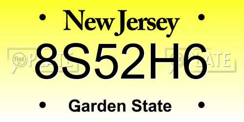 8S52H6 New Jersey License Plate