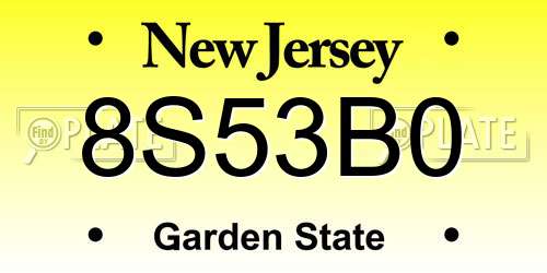 8S53B0 New Jersey License Plate