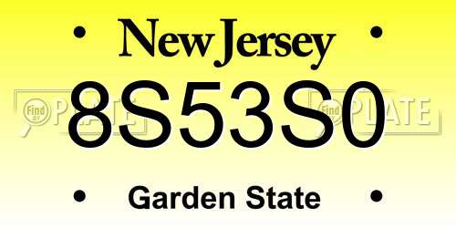 8S53S0 New Jersey License Plate
