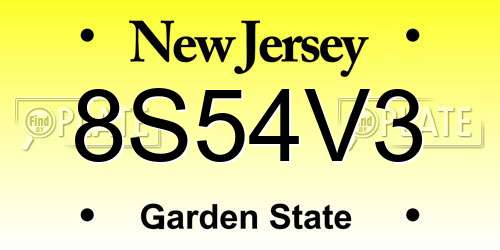 8S54V3 New Jersey License Plate