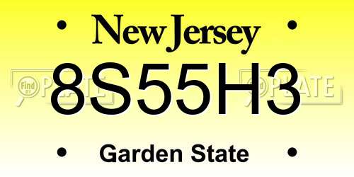 8S55H3 New Jersey License Plate