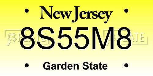 8S55M8 New Jersey License Plate