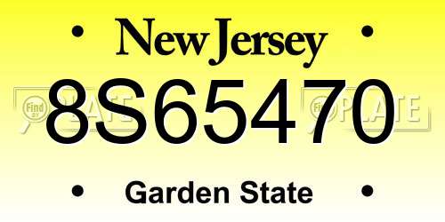 8S65470 New Jersey License Plate