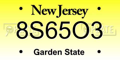 8S65O3 New Jersey License Plate