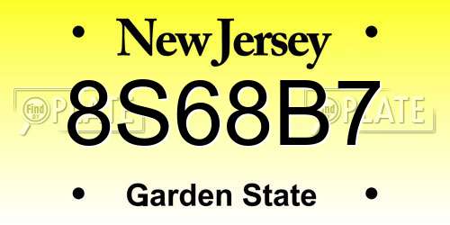8S68B7 New Jersey License Plate
