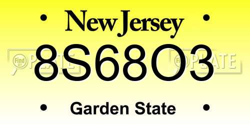 8S68O3 New Jersey License Plate