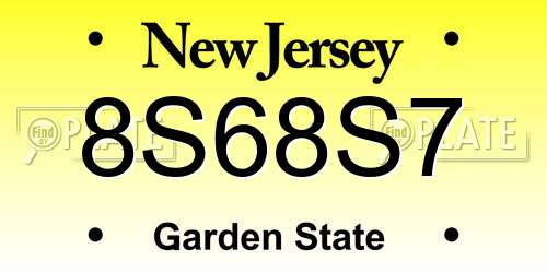 8S68S7 New Jersey License Plate