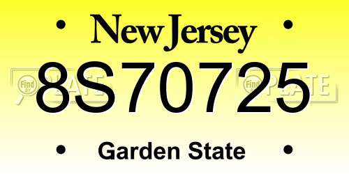 8S70725 New Jersey License Plate
