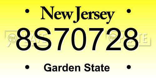 8S70728 New Jersey License Plate