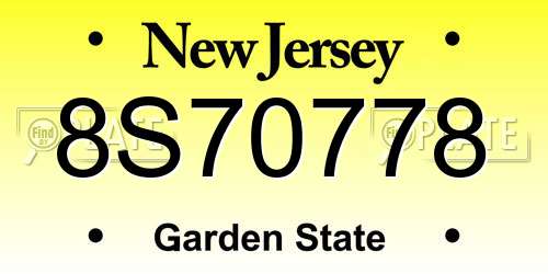 8S70778 New Jersey License Plate