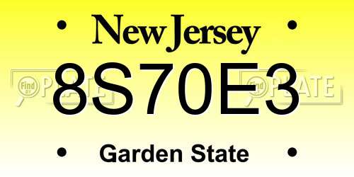 8S70E3 New Jersey License Plate