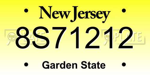 8S71212 New Jersey License Plate