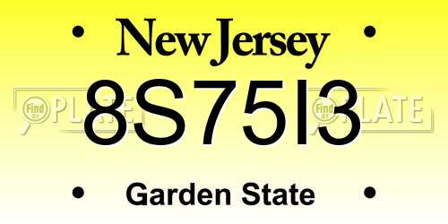 8S75I3 New Jersey License Plate