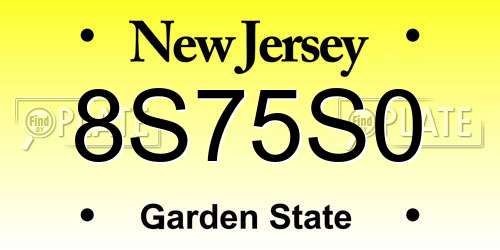 8S75S0 New Jersey License Plate