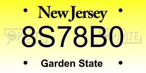 8S78B0 New Jersey License Plate