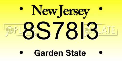 8S78I3 New Jersey License Plate