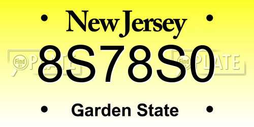 8S78S0 New Jersey License Plate