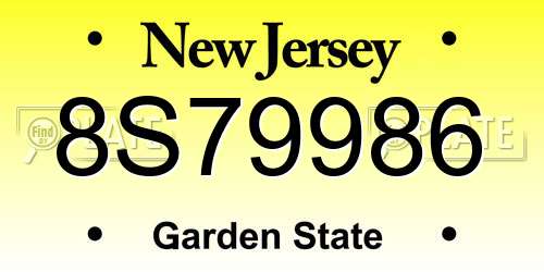 8S79986 New Jersey License Plate
