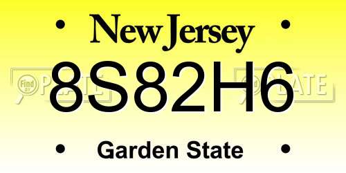 8S82H6 New Jersey License Plate