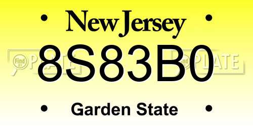 8S83B0 New Jersey License Plate