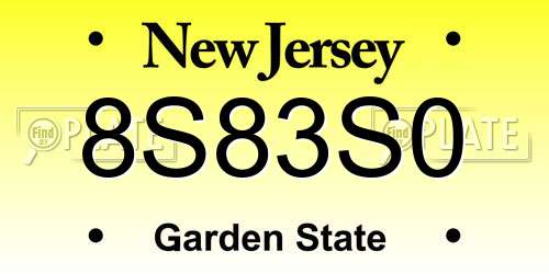 8S83S0 New Jersey License Plate
