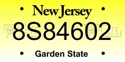 8S84602 New Jersey License Plate