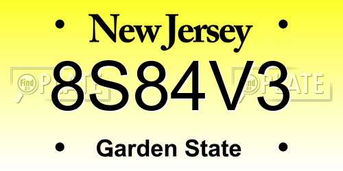 8S84V3 New Jersey License Plate