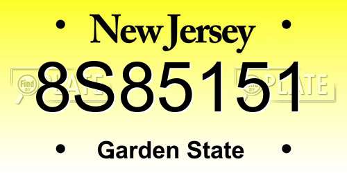 8S85151 New Jersey License Plate
