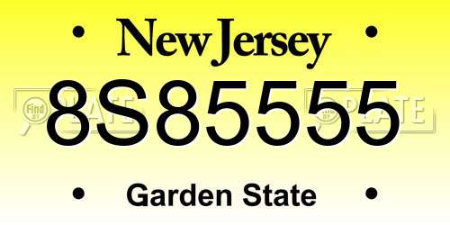 8S85555 New Jersey License Plate