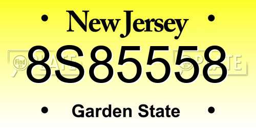 8S85558 New Jersey License Plate
