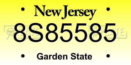 8S85585 New Jersey License Plate