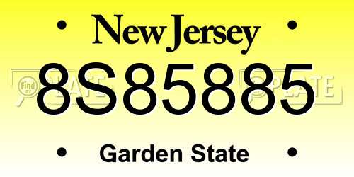 8S85885 New Jersey License Plate