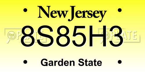 8S85H3 New Jersey License Plate