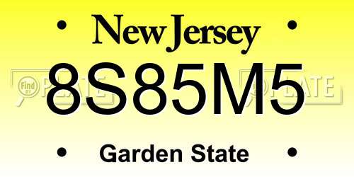 8S85M5 New Jersey License Plate