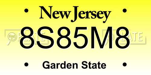 8S85M8 New Jersey License Plate