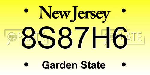 8S87H6 New Jersey License Plate