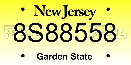 8S88558 New Jersey License Plate