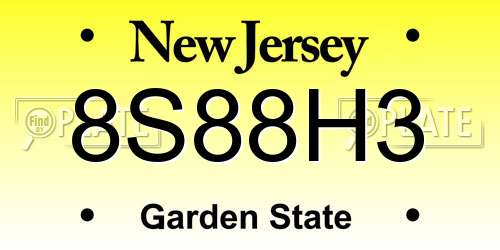 8S88H3 New Jersey License Plate