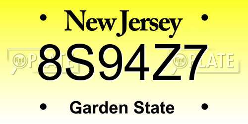 8S94Z7 New Jersey License Plate