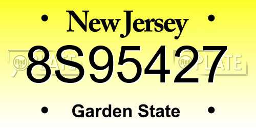 8S95427 New Jersey License Plate
